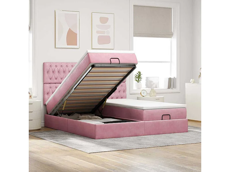 moldura de cama otomana  com colchão rosa 200x200cm Veludo