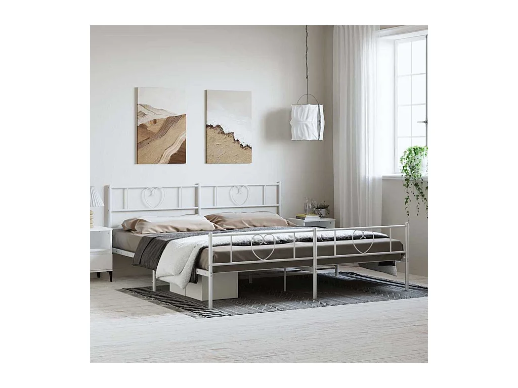 Estrutura de cama com cabeceira e pés 193x203 cm metal branco