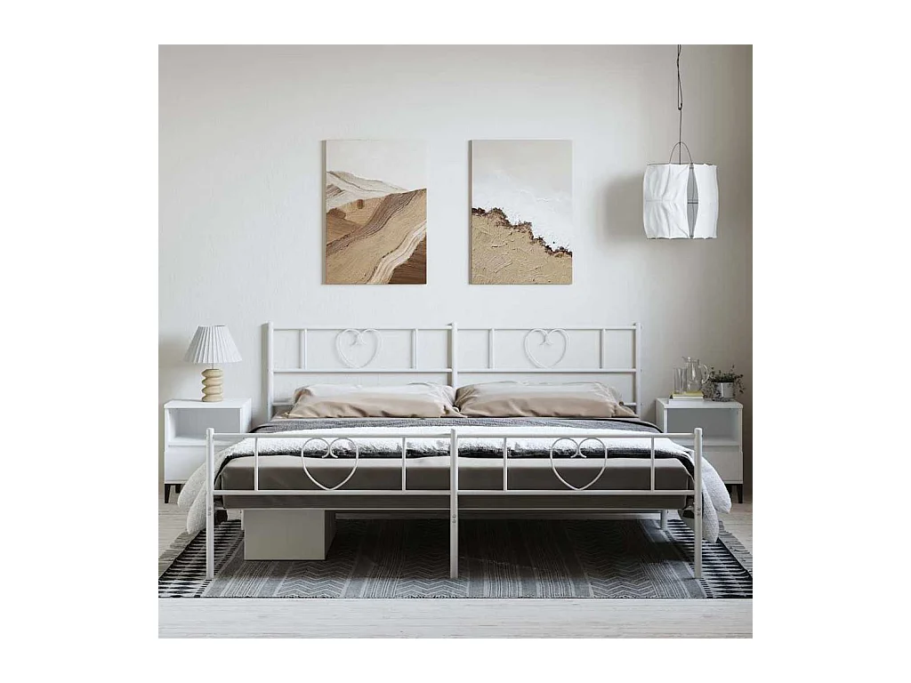 Estrutura de cama com cabeceira e pés 193x203 cm metal branco