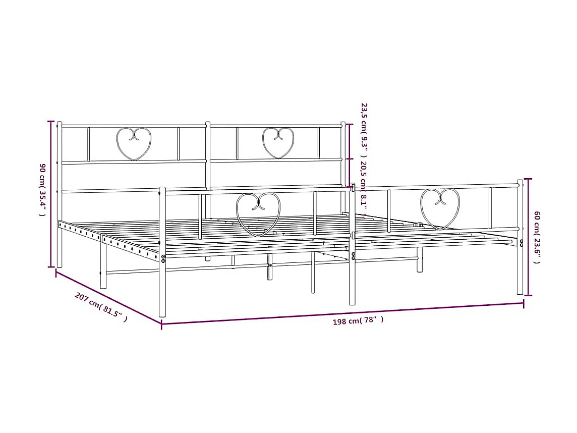 Bedframe met hoofd- en voeteneinde metaal wit 193x203 cm