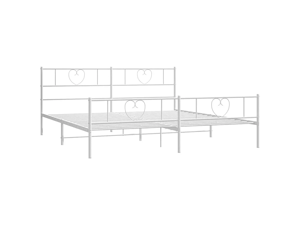 Cadre de lit métal sans matelas et pied de lit blanc 193x203 cm
