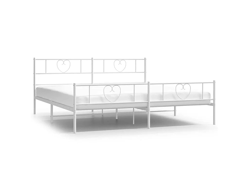 Cadre de lit métal sans matelas et pied de lit blanc 193x203 cm