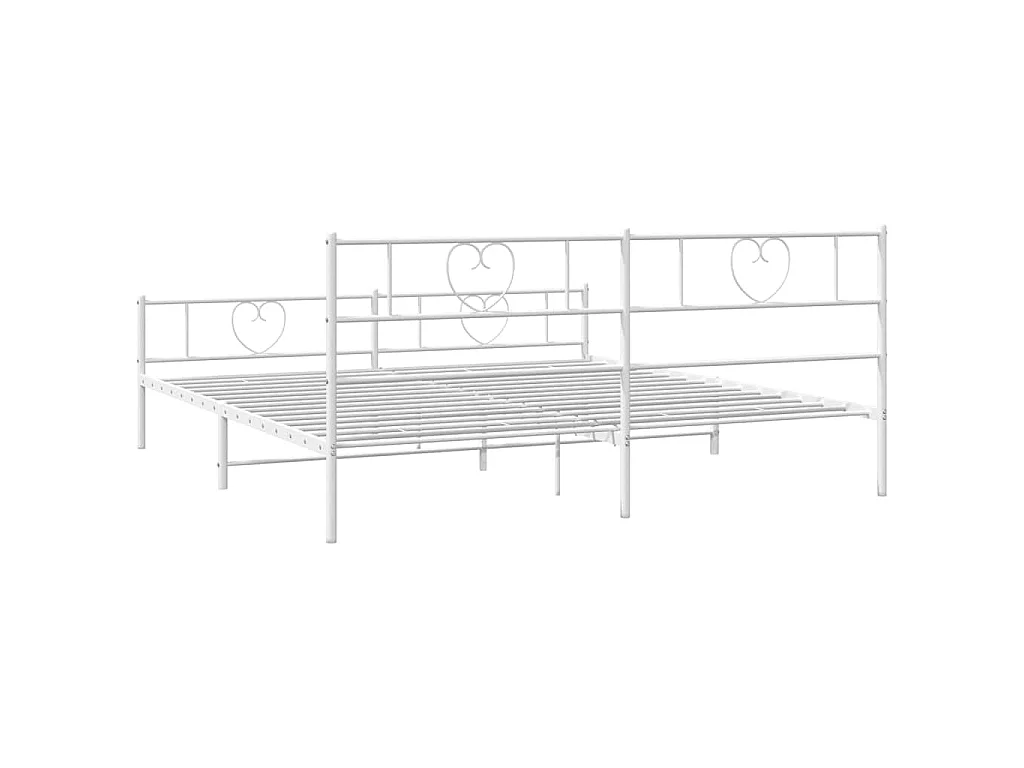 Cadre de lit métal sans matelas et pied de lit blanc 193x203 cm