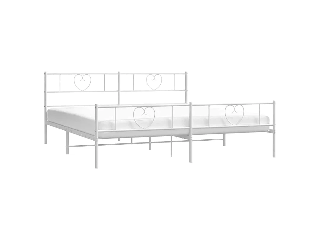Cadre de lit métal sans matelas et pied de lit blanc 193x203 cm