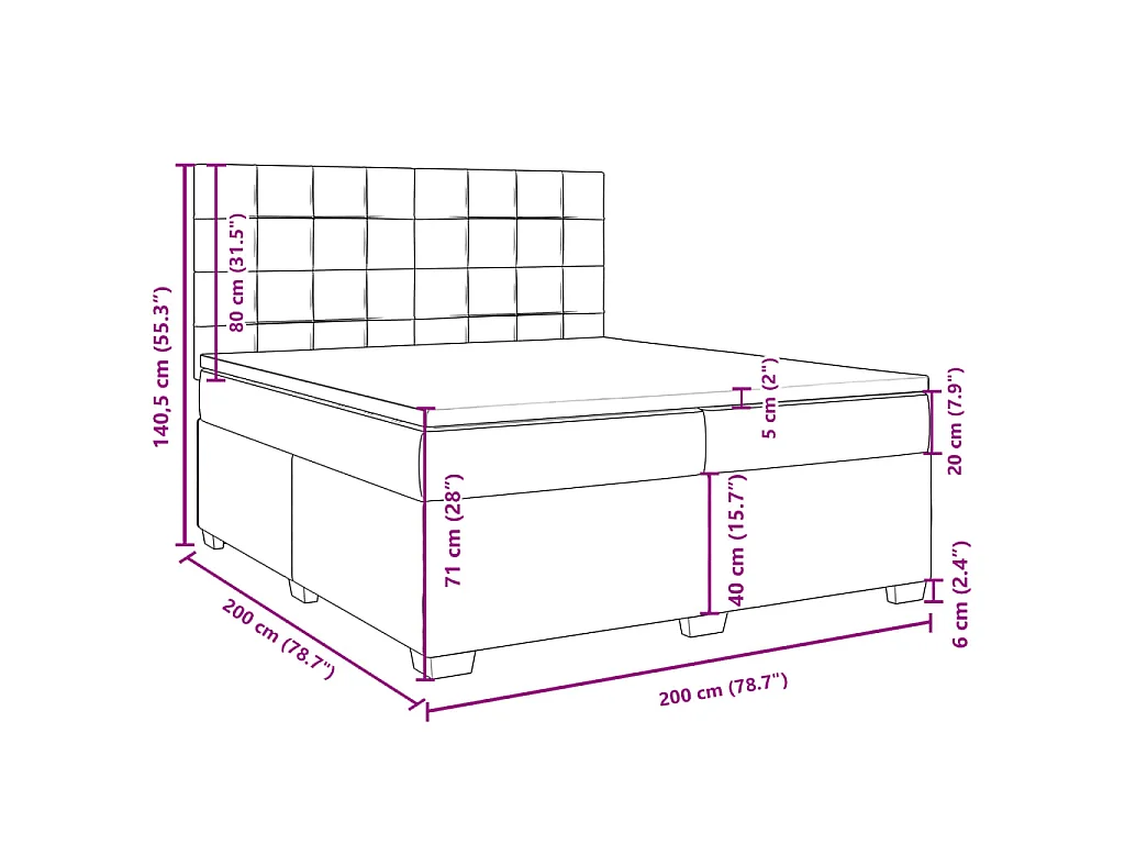 Cama box spring con colchón tela marrón oscuro 200x200 cm