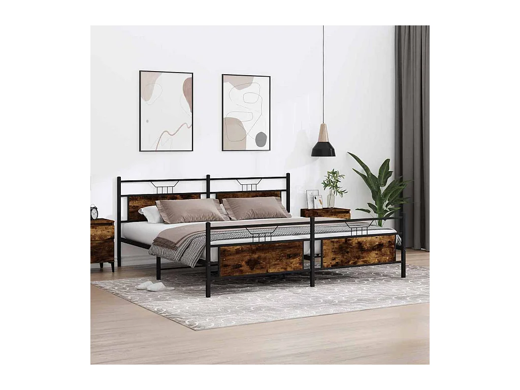 Cadre de lit en métal sans matelas chêne fumé 200x200 cm