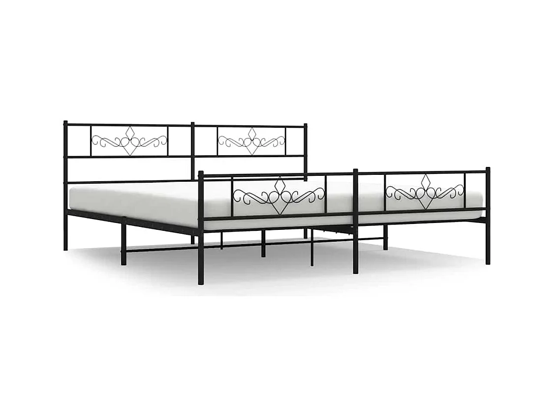 Cadre de lit métal sans matelas avec pied de lit noir 193x203cm
