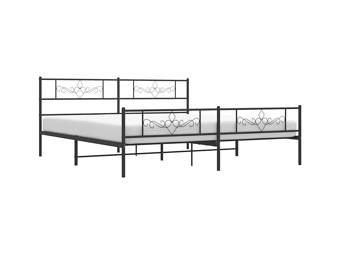 Cadre de lit métal sans matelas avec pied de lit noir 193x203cm