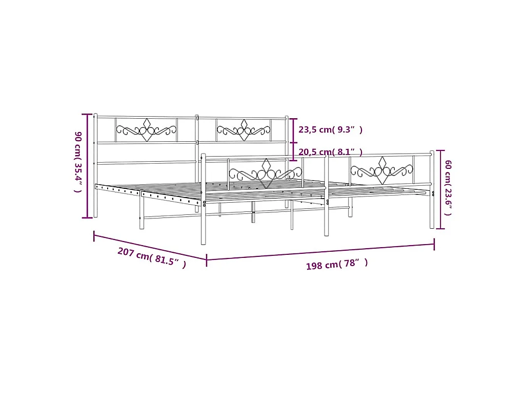 Giroletto con Testiera e Pediera Metallo Nero 193x203 cm