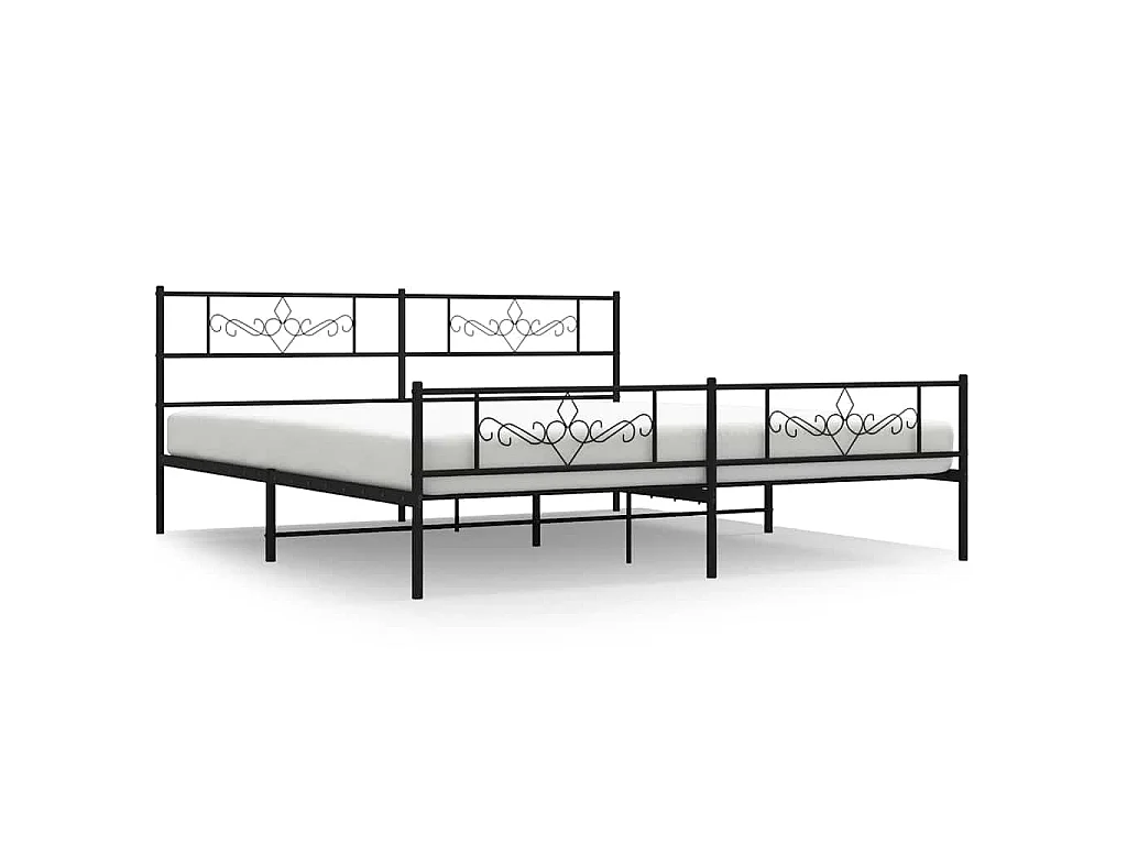 Cadre de lit métal sans matelas avec pied de lit noir 193x203cm