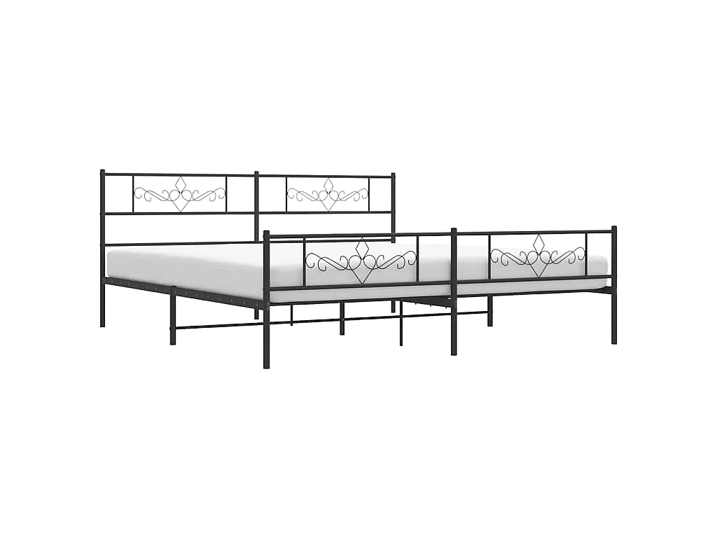 Cadre de lit métal sans matelas avec pied de lit noir 193x203cm