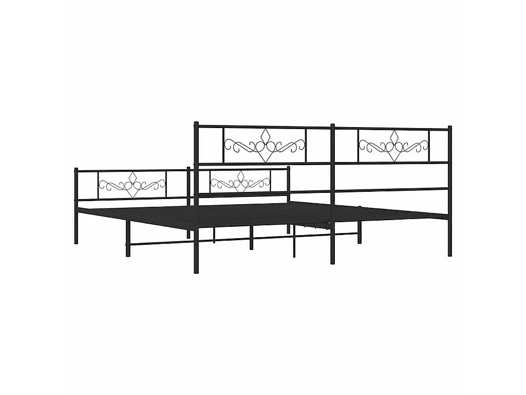 Cadre de lit métal sans matelas avec pied de lit noir 193x203cm