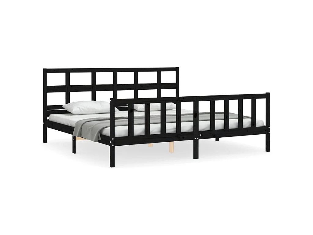 Cadre de lit sans matelas noir 200x200 cm bois massif de pin