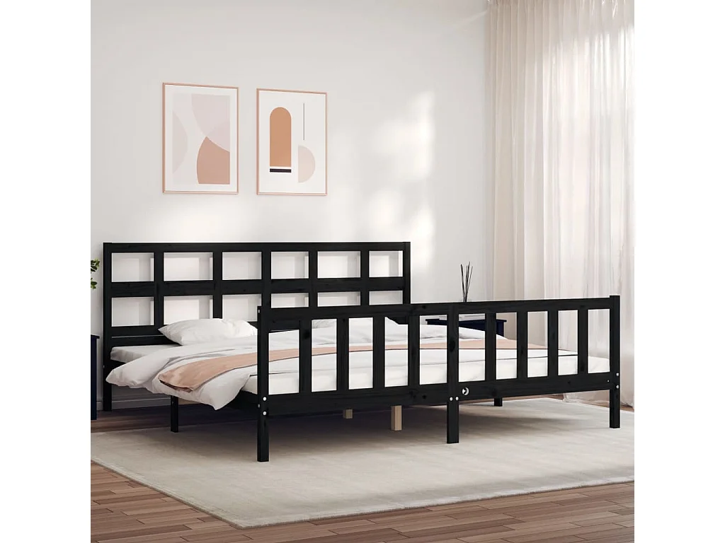Cadre de lit sans matelas noir 200x200 cm bois massif de pin
