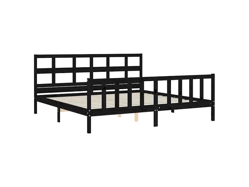 Cadre de lit sans matelas noir 200x200 cm bois massif de pin