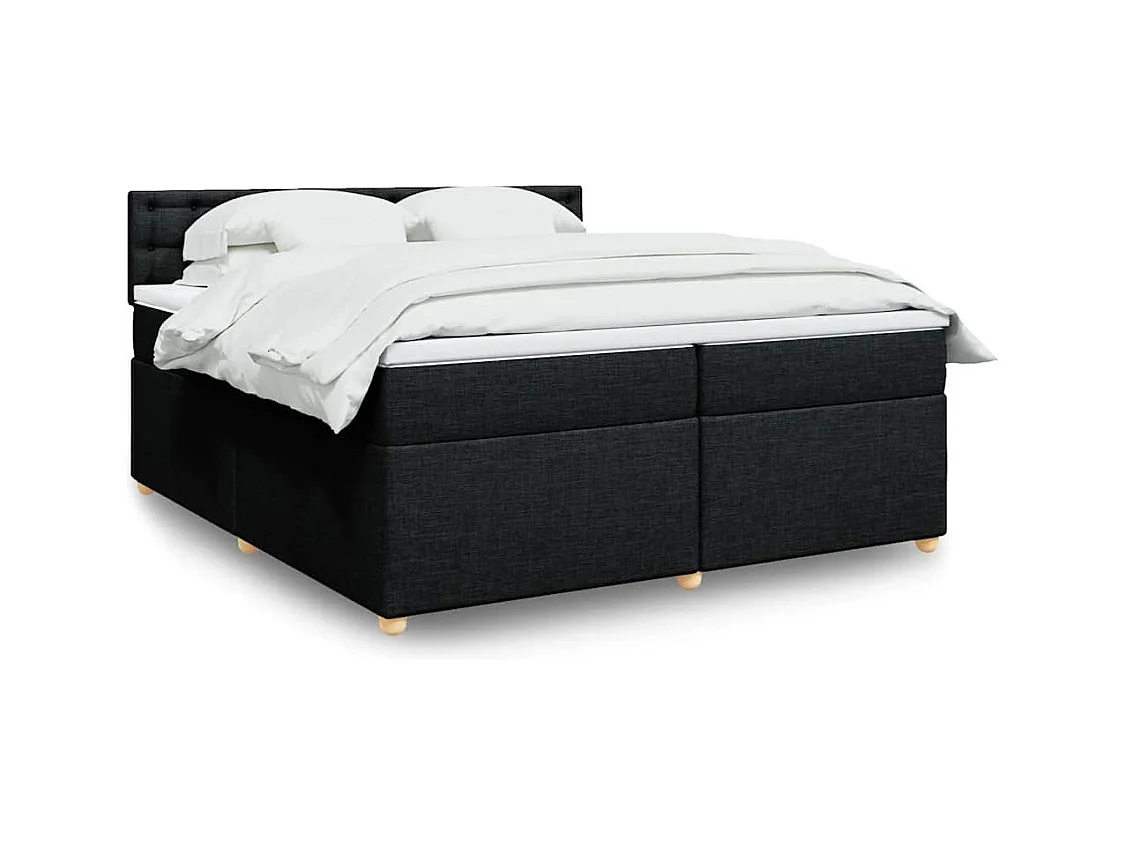 Cama box spring con colchón tela negro 200x200 cm
