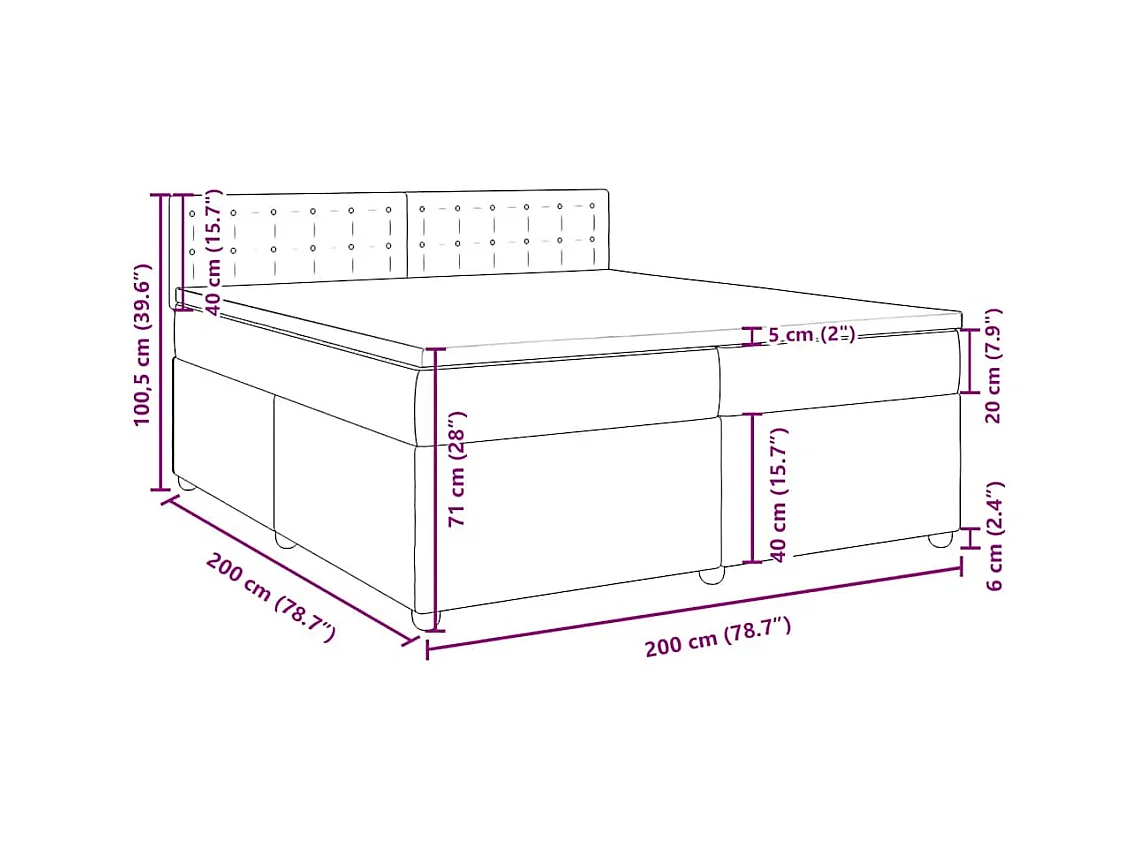 Cama box spring con colchón tela negro 200x200 cm