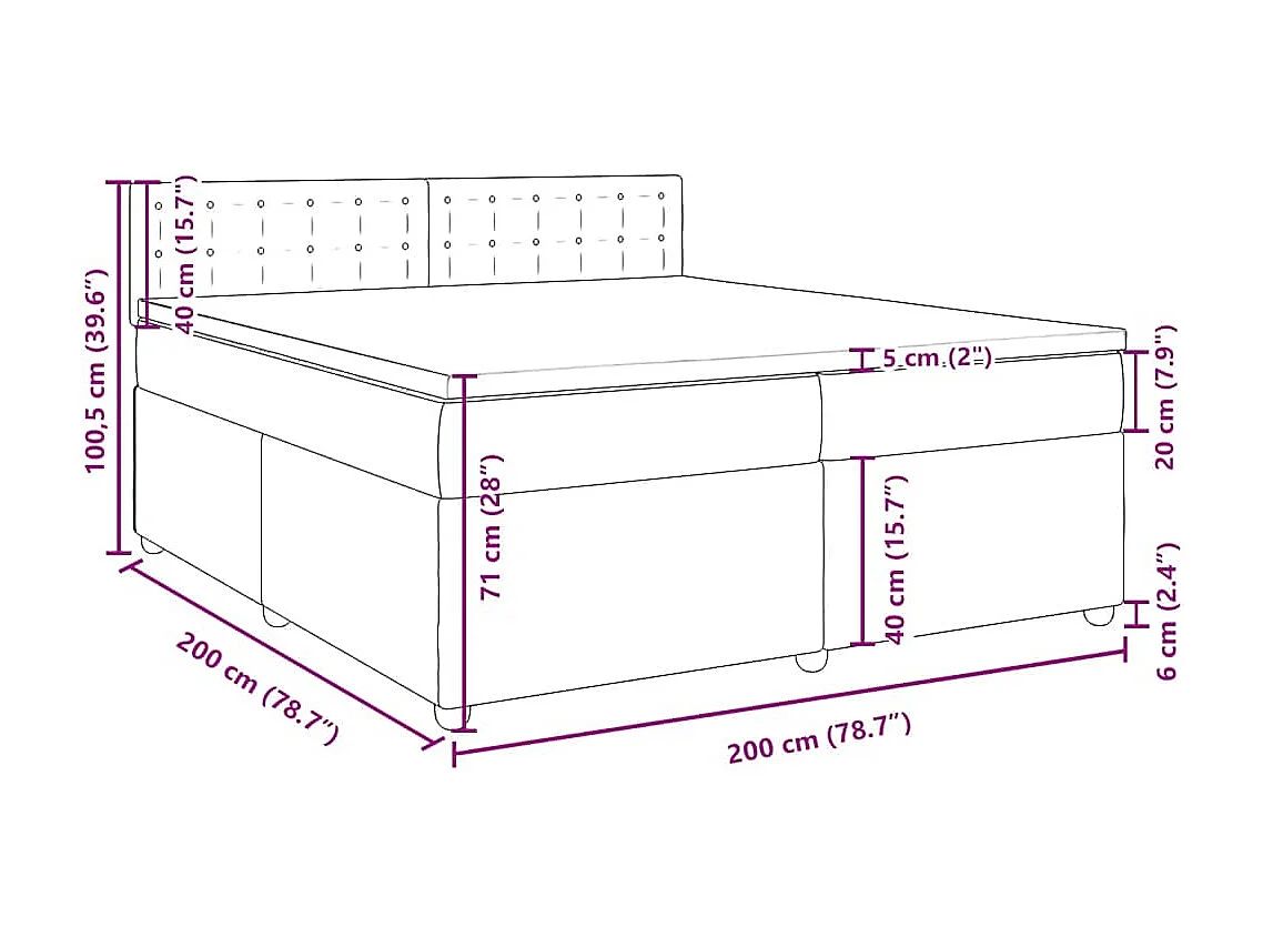 Cama box spring con colchón tela negro 200x200 cm