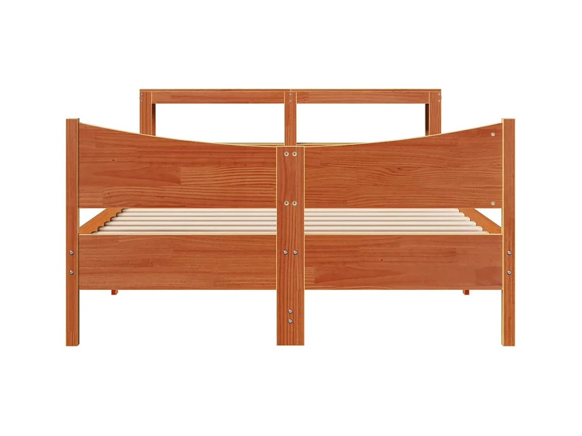 Estructura cama con cabecero madera pino marrón cera 150x200 cm