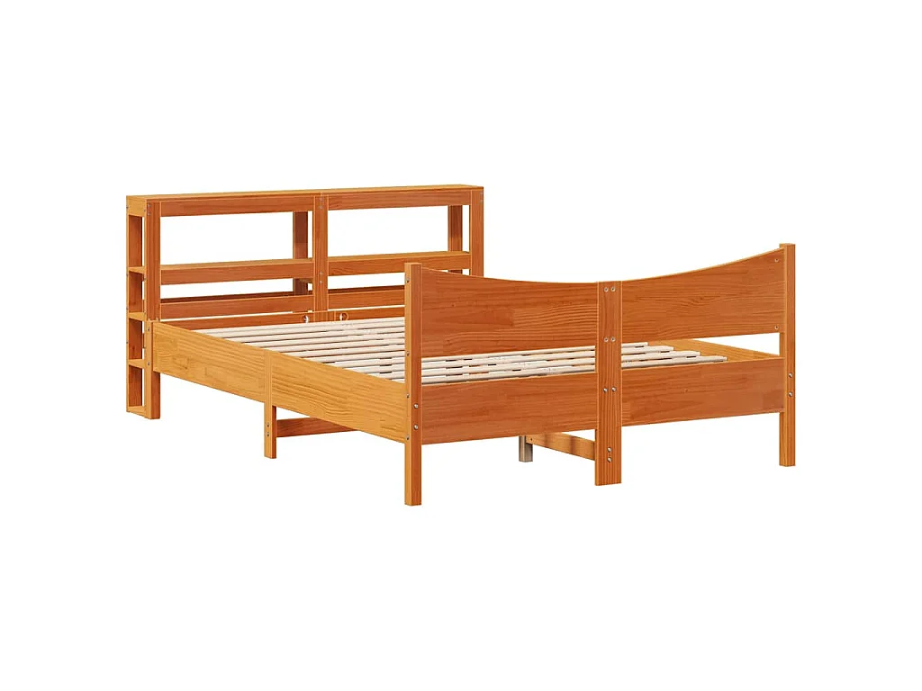 Estrutura cama c/ cabeceira 150x200cm pinho maciço castanho-mel
