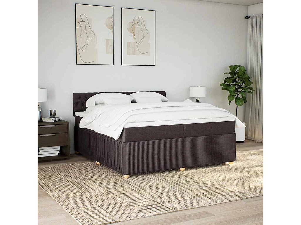 Cama box spring con colchón tela marrón oscuro 200x200 cm
