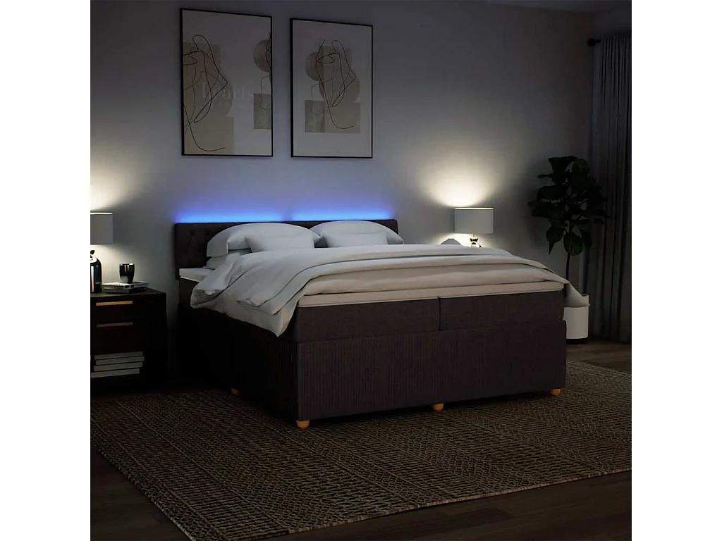 Cama box spring con colchón tela marrón oscuro 200x200 cm