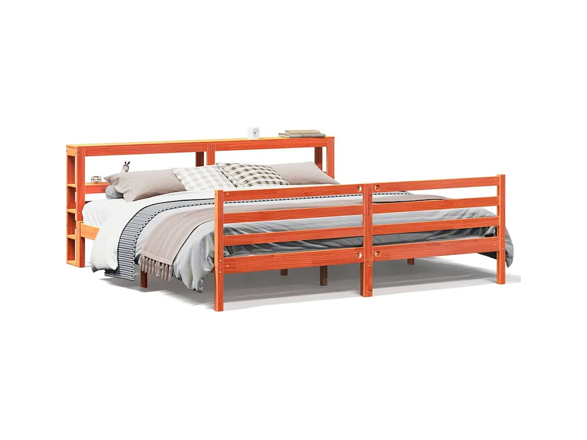 Cadre de lit sans matelas cire marron 200x200cm bois pin massif