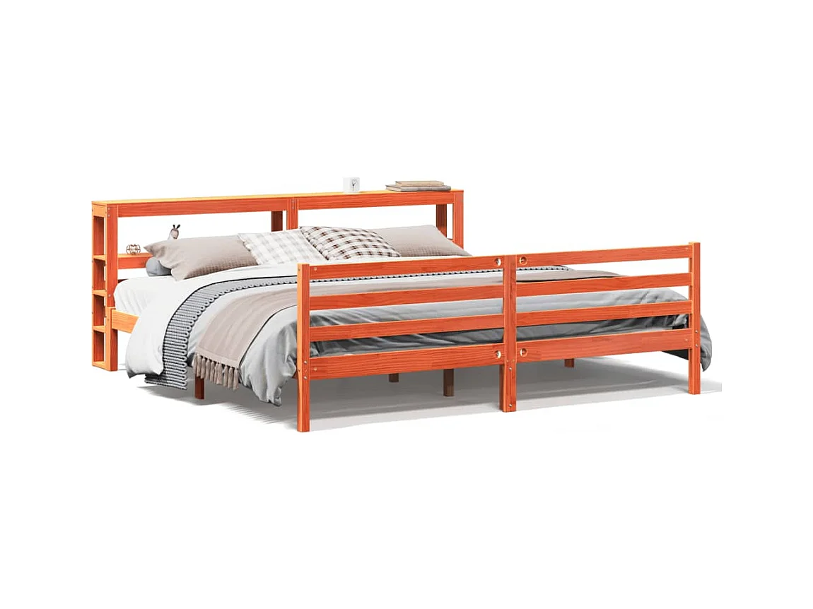 Cama sem colchão 200x200 cm pinho maciço castanho-mel