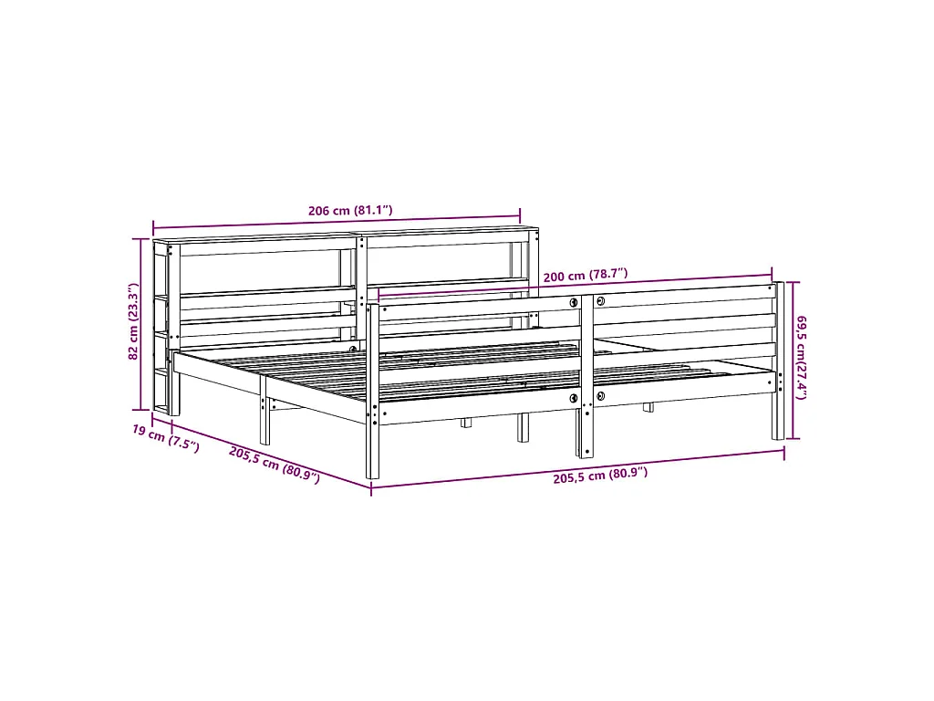 Bedframe zonder matras massief grenenhout wasbruin 200x200 cm