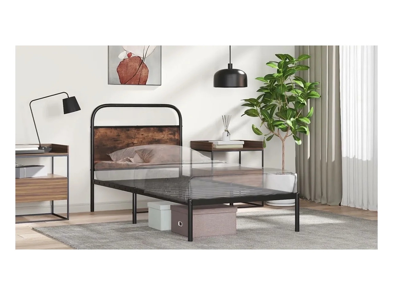 Bettgestell ohne Matratze 107x203 cm Braun Eichen-Optik