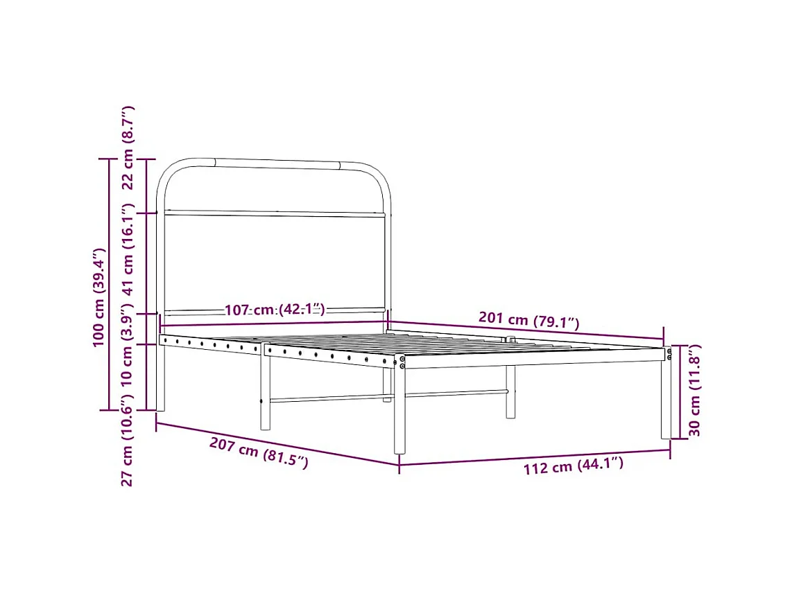 Bettgestell ohne Matratze 107x203 cm Braun Eichen-Optik
