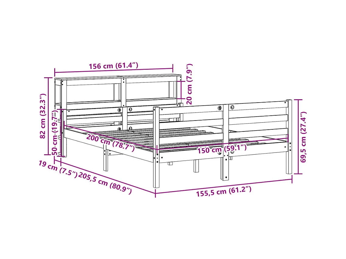 Bettgestell mit Kopfteil ohne Matratze 150x200 cm
