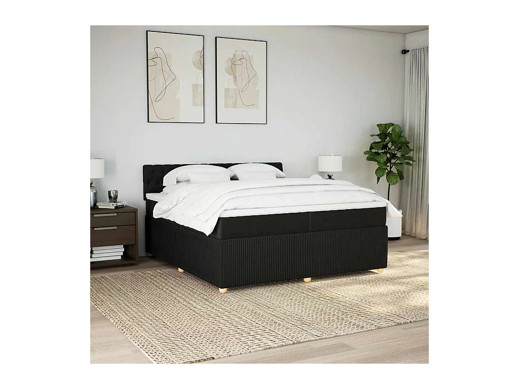 Sommier à lattes de lit avec matelas Noir 200x200 cm Tissu