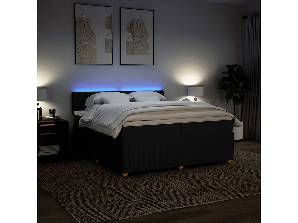 Sommier à lattes de lit avec matelas Noir 200x200 cm Tissu