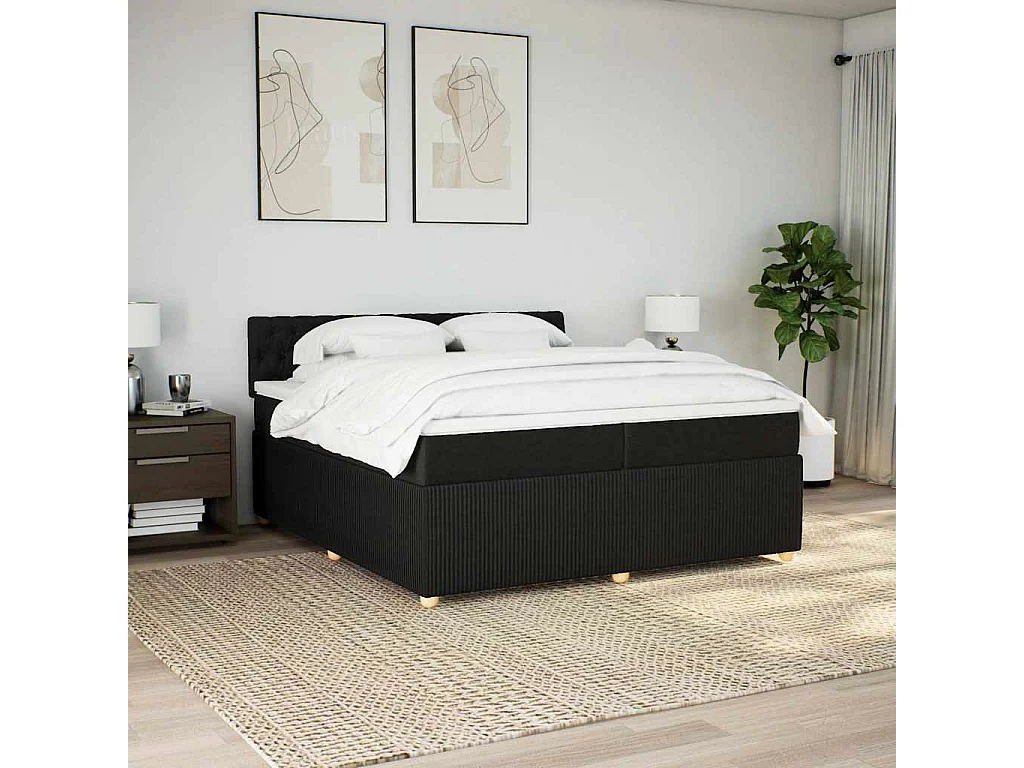 Sommier à lattes de lit avec matelas Noir 200x200 cm Tissu
