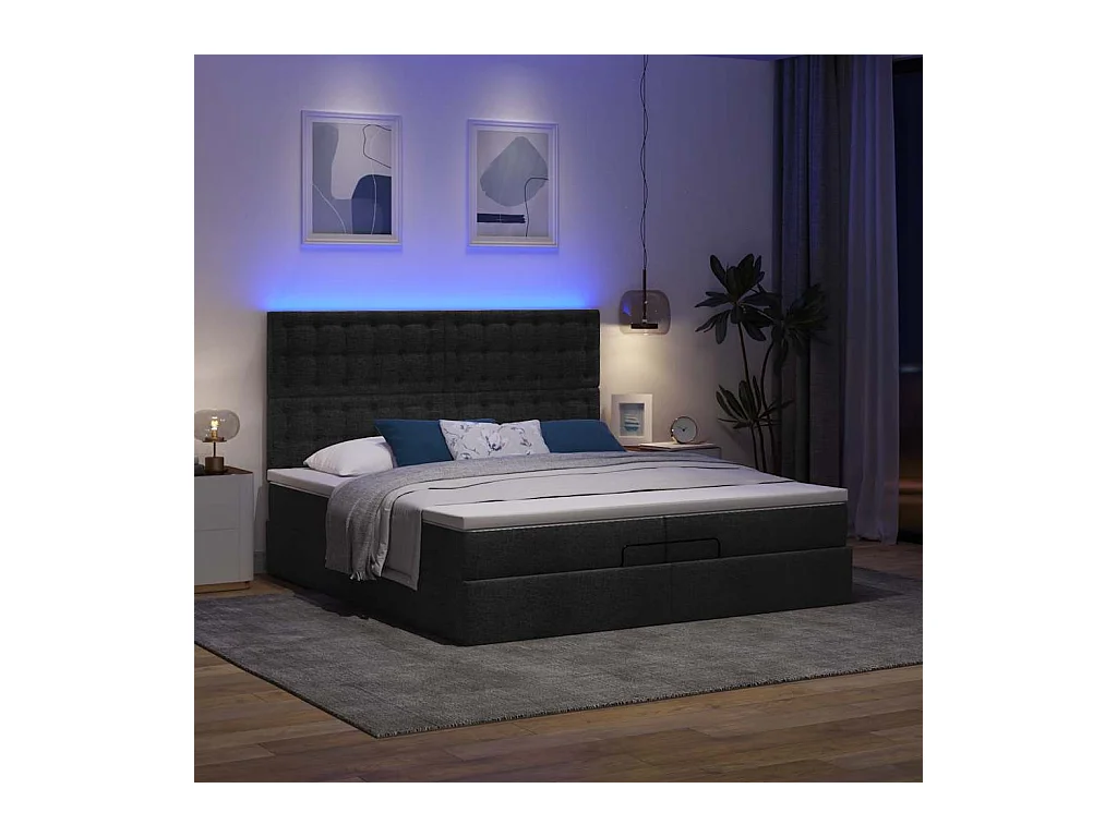 Struttura Letto Pouf con Materassi Nero 200x200 cm in Tessuto