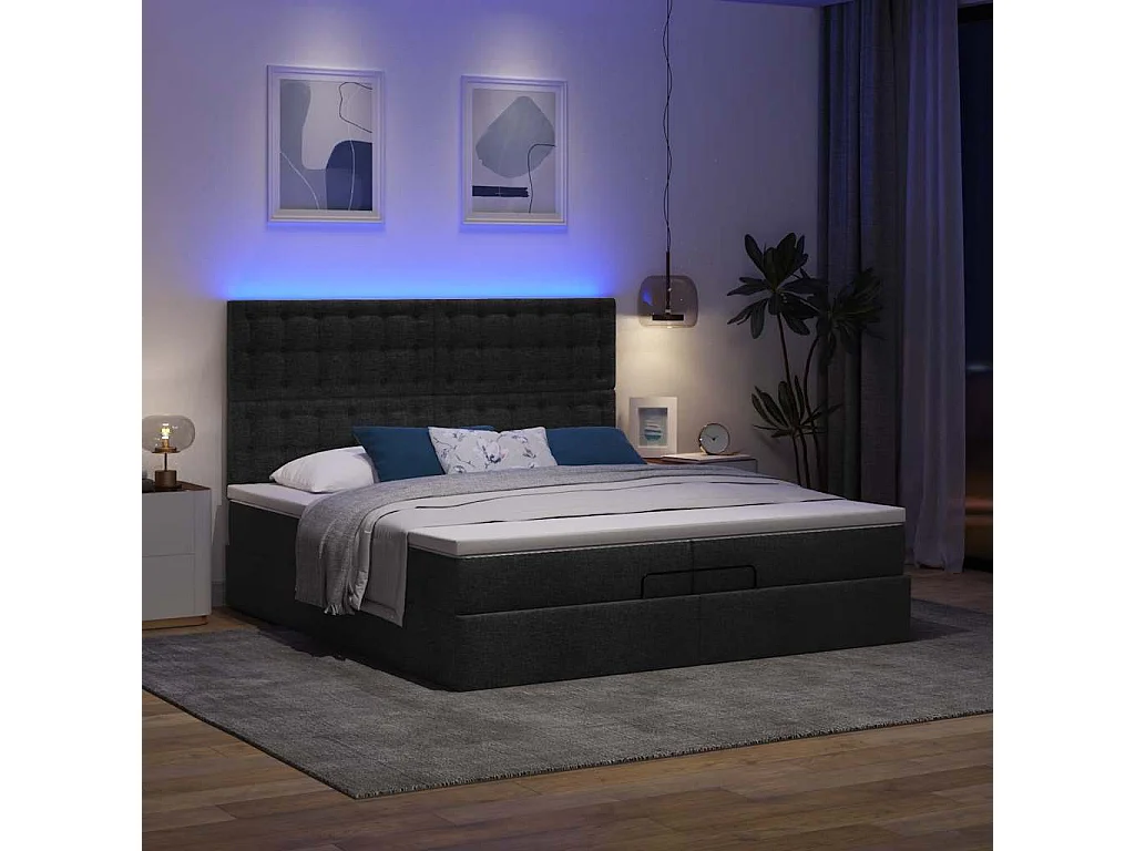 Ottoman bed met matrassen en LED's 200x200cm stof zwart