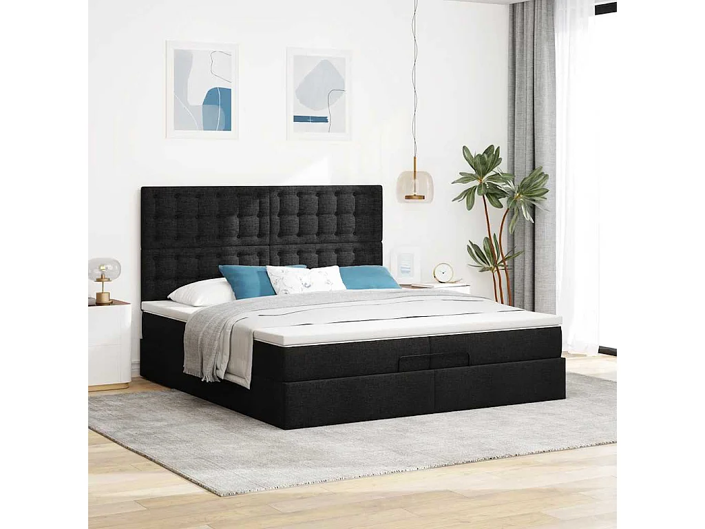 Ottoman bed met matrassen en LED's 200x200cm stof zwart