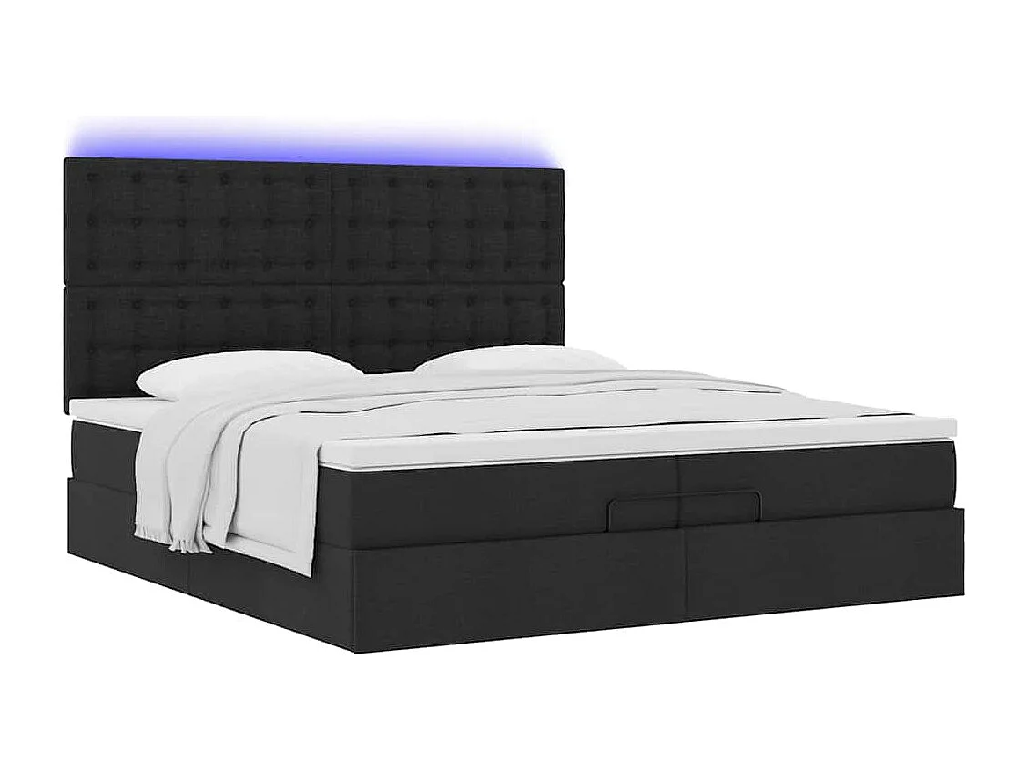 Ottoman bed met matrassen en LED's 200x200cm stof zwart