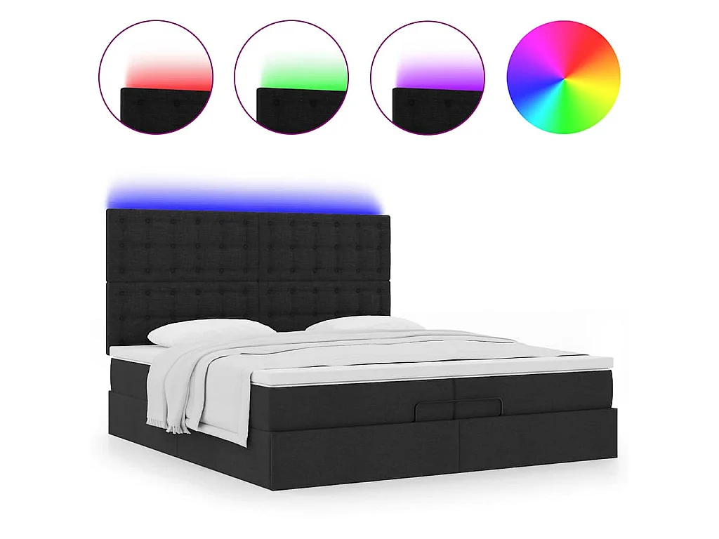 Ottoman-Bett mit Matratzen & LEDs Schwarz 200x200 cm Stoff