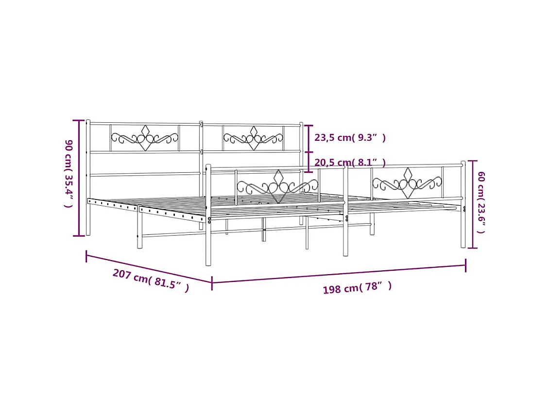 Estrutura de cama com cabeceira e pés 193x203 cm metal branco