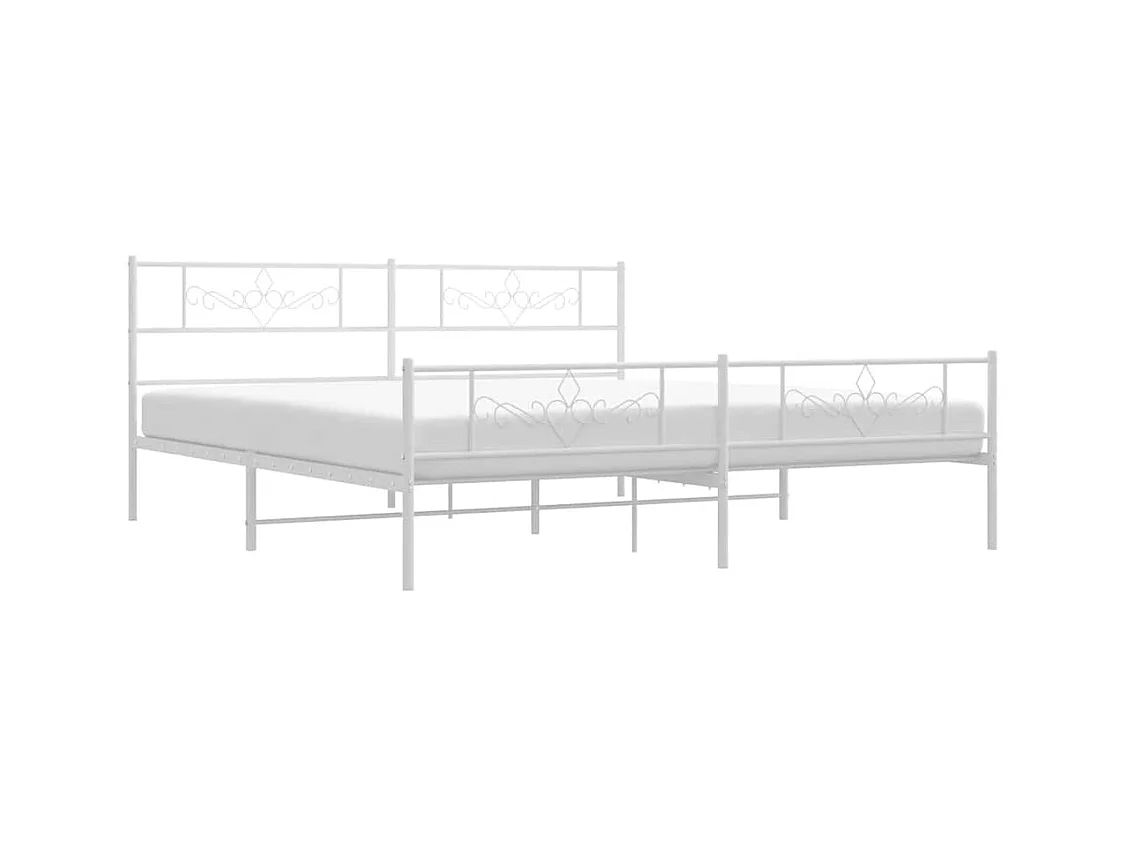Estrutura de cama com cabeceira e pés 193x203 cm metal branco