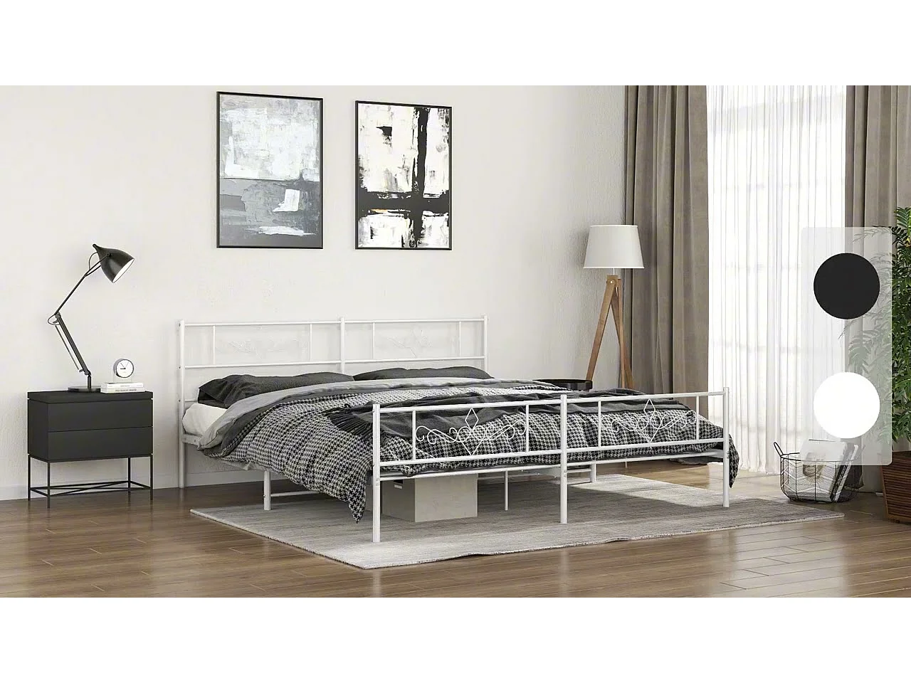 Cadre de lit métal sans matelas et pied de lit blanc 193x203 cm