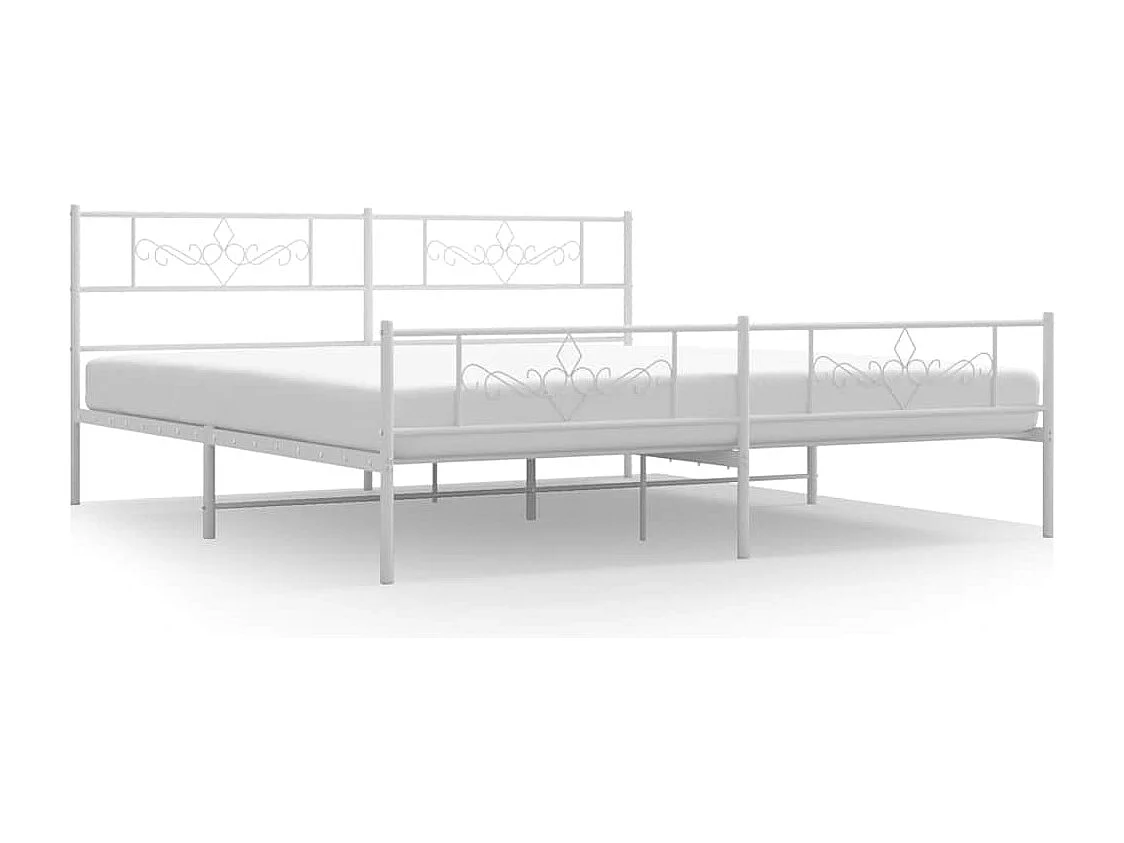 Cadre de lit métal sans matelas et pied de lit blanc 193x203 cm