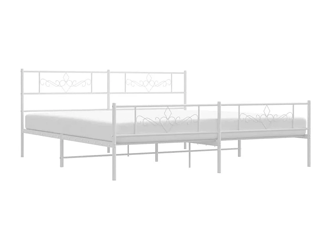 Cadre de lit métal sans matelas et pied de lit blanc 193x203 cm