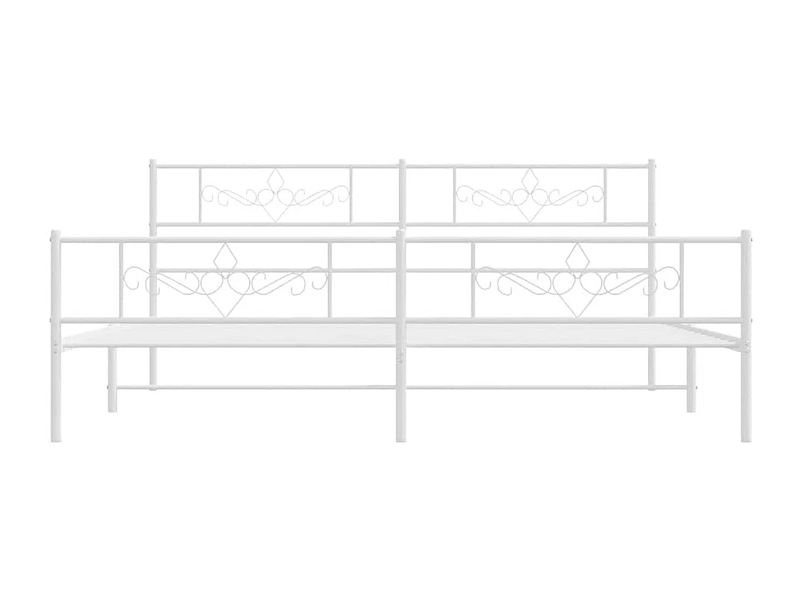 Cadre de lit métal sans matelas et pied de lit blanc 193x203 cm