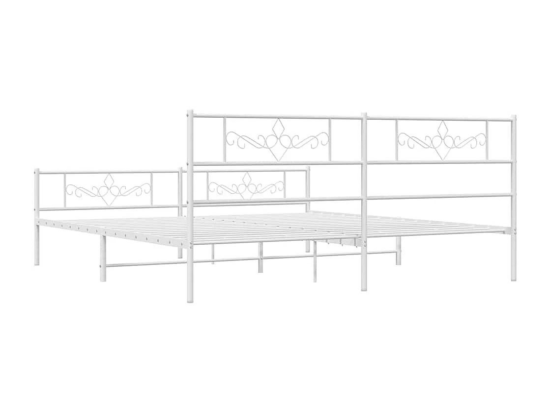 Cadre de lit métal sans matelas et pied de lit blanc 193x203 cm