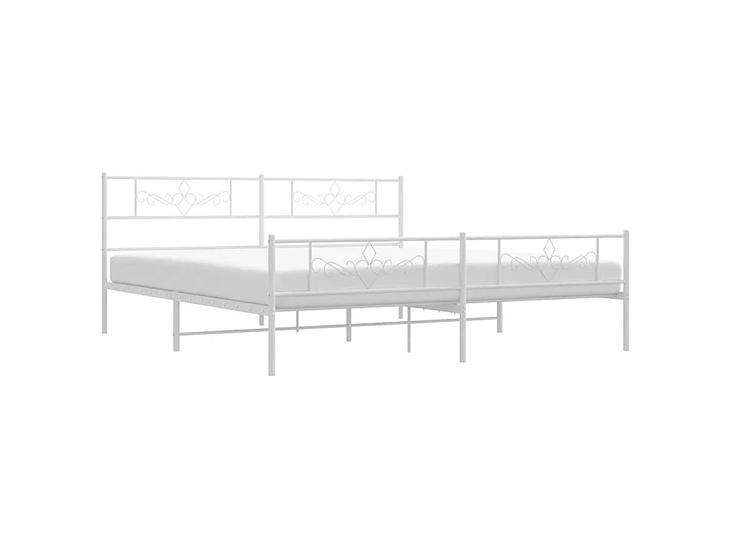 Cadre de lit métal sans matelas et pied de lit blanc 193x203 cm
