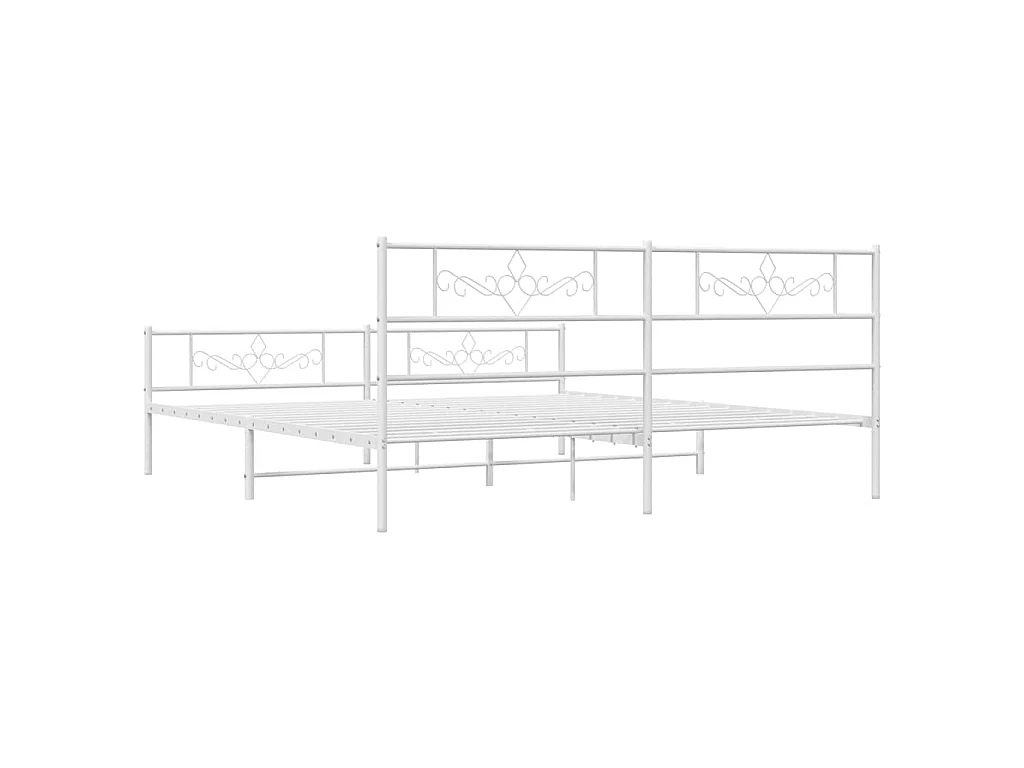 Cadre de lit métal sans matelas et pied de lit blanc 193x203 cm