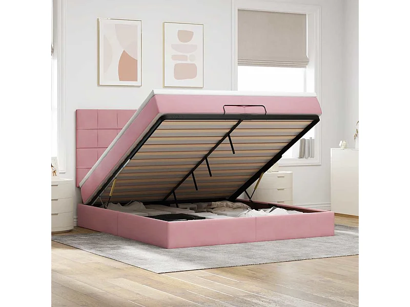 Struttura Letto Pouf con Materassi Rosa 200x200 cm Velluto